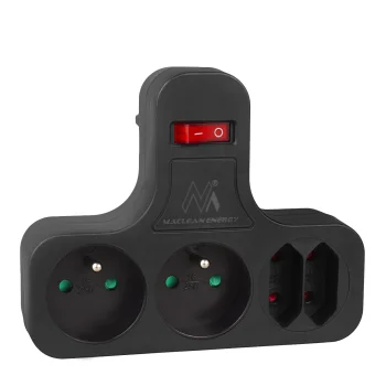 Maclean MCE224 E/B Elektros šakotuvas, 4 lizdai, Su jungikliu, Juodas