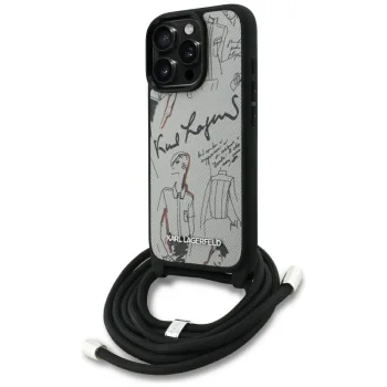 Karl Lagerfeld dėklas iPhone 16 Pro Max su dirželiu Crossbody, pilkas