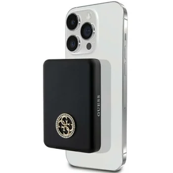 Guess MagSafe išorinė baterija 4G Strassed Metal Logo 15W 5000mAh, juoda