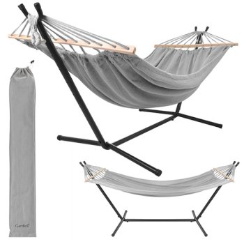 Dvigubas sodo hamakas su stovu Gardlov 27293, 200x150 cm, pilkas