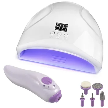 Hibridinio manikiūro rinkinys: 12W UV/LED lempa ir nagų freza, baltas