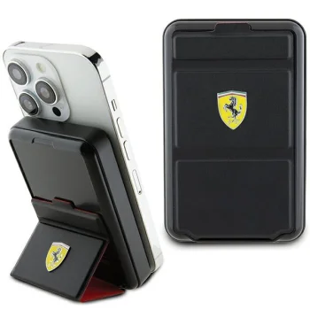 Ferrari Metal Logo MagSafe išorinė baterija 10000mAh su stovu, juoda
