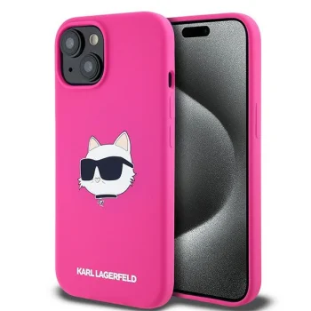 Karl Lagerfeld dėklas iPhone 15 Plus / 14 Plus Silicone Choupette MagSafe, rožinis