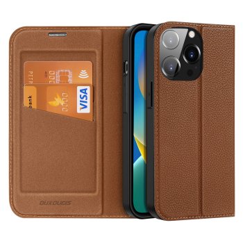 Dux Ducis Skin X2 atverčiamasis dėklas iPhone 14 Pro, rudas