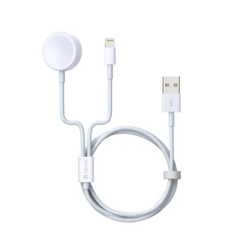 Devia Smart EA199 2-in-1 USB-A to Lightning Cable with Apple Watch Charger, White