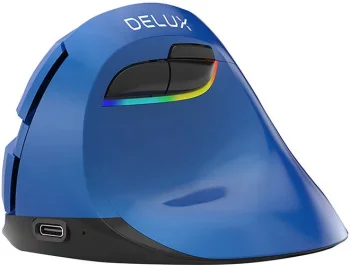Wireless Vertical Computer Mouse Delux M618Mini BT4.0 + 2.4Ghz 4000 DPI RGB, Blue