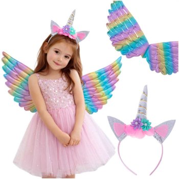 Kids Unicorn Carnival Costume, Wings and Headband, Rainbow