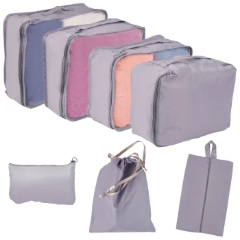7-Piece Packing Cubes for Suitcases Travel Organizer Set with Shoe Bag, Grey