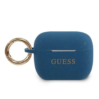 Guess AirPods Pro silikoninis dėklas su blizgučiais, mėlynas