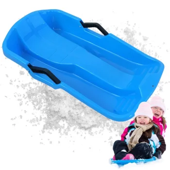 Plastic sled with backrest, brakes and pull rope, assorted colors