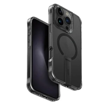 Dėklas Uniq Eleva su stovu telefonui iPhone 16 Pro, juodas