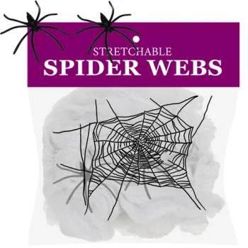 Ruhhy Artificial Spider Web with 2 Spiders, White