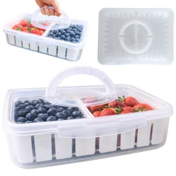 Food Storage Container with Lid and 2 Inserts, 29.5 x 22 x 7 cm, White