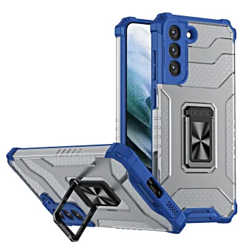 Dėklas Samsung Galaxy S22+ Crystal Ring Case su žiedo laikikliu, mėlynas