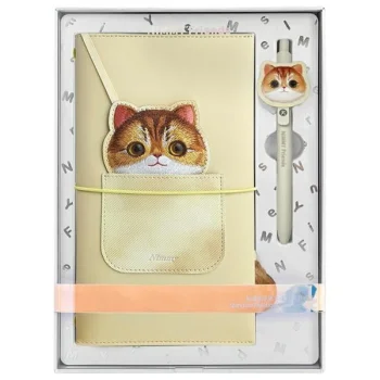 Nimmy Big Eyed Pet 2.0 Cat užrašų knygelės ir rašiklio rinkinys 2-in-1 - Khaki