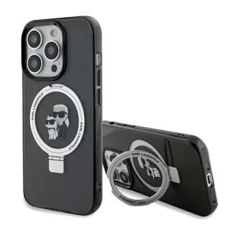 Karl Lagerfeld iPhone 14 Pro dėklas Ring Stand Karl & Choupette MagSafe, juodas