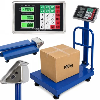 Elektroninės platforminės svarstyklės su atrama, 100 kg, LCD, mėlynos
