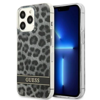 Guess Leopard dėklas iPhone 13 / 13 Pro modeliams, pilkas