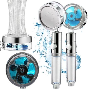 Shower Head with Turbine and Replaceable Filter, Silver/Blue