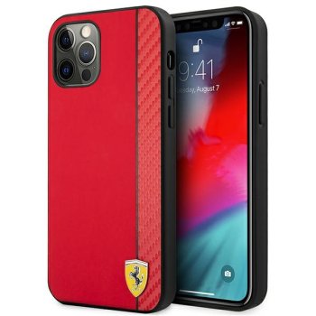 Ferrari iPhone 12 Pro Max dėklas On Track Carbon Stripe, raudonas