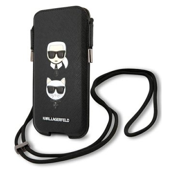 Karl Lagerfeld Saffiano Ikonik Karl&Choupette 6.1 colių telefono krepšelis, juodas