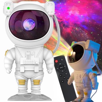 Žvaigždžių projektorius Astronautas, LED naktinis dėklas-lemputė su pulteliu