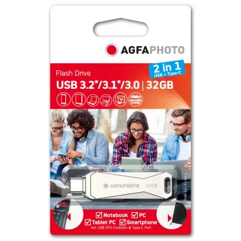 USB atmintinė AgfaPhoto 2in1 32GB USB Type-C OTG, sidabrinė