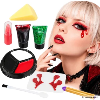 Vampyro Helovino makiažo rinkinys su dirbtiniu krauju