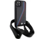 BMW iPhone 15 / 14 / 13 dėklas M Edition Carbon Tricolor Lines & Strap, juodas