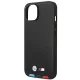 BMW dėklas iPhone 14 telefonui Leather Stamp Tricolor MagSafe, juodas