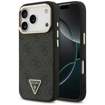 Guess 4G Triangle Logo MagSafe dėklas iPhone 17 Pro / 18 Pro, juodas ir auksinis