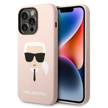Karl Lagerfeld Silicone Karl Head dėklas iPhone 14 Pro Max, rožinis