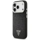 Guess Glitter Triangle Logo MagSafe dėklas telefonui iPhone 17 Pro, juodas