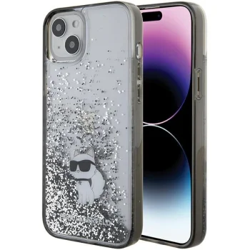 Karl Lagerfeld dėklas iPhone 15 Plus telefonui Liquid Glitter, skaidrus