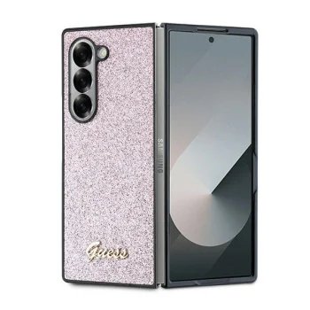 Guess 4G Glitter Script dėklas, skirtas Samsung Galaxy Z Fold 6, rožinis
