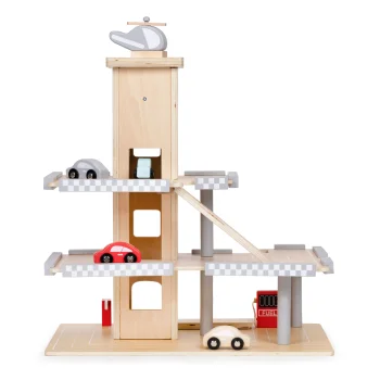 Ecotoys medinis automobilių garažas su liftu ir mašinėlėmis