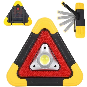 LED avarinis trikampis su žibintuvėliu ir išorine baterija, juodas/geltonas