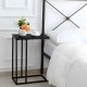 C Shaped Side Table for Laptop Faux Marble End Table for Couch ModernHome, Black