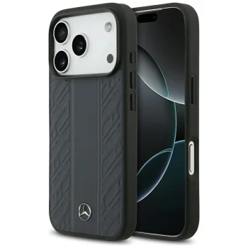 Mercedes Leather Laurel Leaves Stripes MagSafe dėklas telefonui iPhone 17 Pro, mėlynas