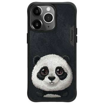 Dėklas iPhone 15 Pro telefonui Nimmy Big Eyed Pet 2.0 Panda, juodas