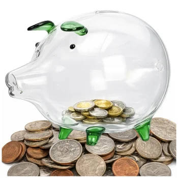 Large Clear Glass Piggy Bank for Coins and Banknotes