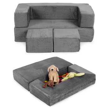 Sulankstoma modulinė vaikiška sofa Ecotoys TMSRT-16-GY, 4 dalių, pilka