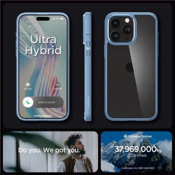 Spigen iPhone 15 Pro Max dėklas Crystal Hybrid, skaidri mėlyna