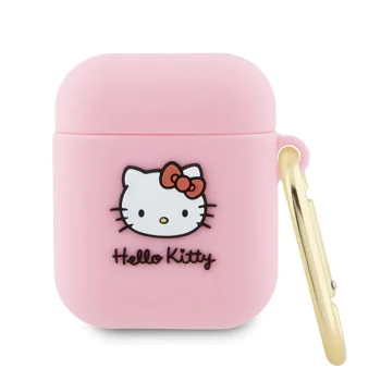 Hello Kitty AirPods 1 / 2 dėklas Silicone 3D Kitty Head, rožinis