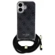 Guess dėklas iPhone 16 telefonui Crossbody Cord 4G Print, juodas