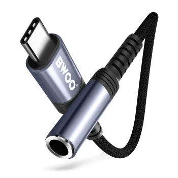 BWOO BZ47 USB-C to 3.5mm AUX Audio Adapter, Black