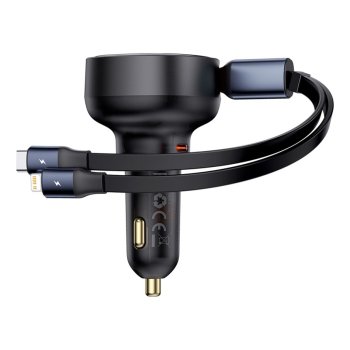 Baseus Enjoyment Pro 60W Car Charger with Retractable USB-C/Lightning Cable Black