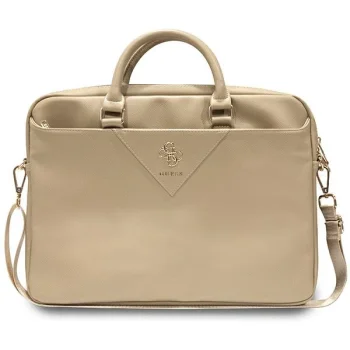 Guess ZIP Leather Triangle 16" nešiojamojo kompiuterio krepšys, auksinis