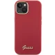 Guess Silicone Script Metal Logo & Frame dėklas iPhone 15 telefonui, raudonas