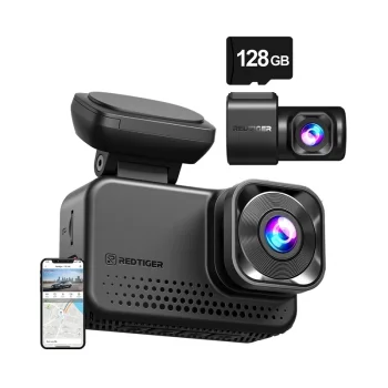 Vaizdo registratorius REDTIGER VC70 4K + 2.5K su Wi-Fi 6, GPS ir 128 GB kortele